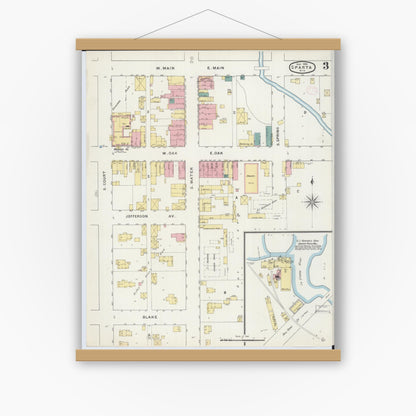 Old map wall art mockup — magnetic wood frame on white wall — Sanborn Fire Insurance Map from Sparta, Monroe County, Wisconsin (1894), Sheet #0003