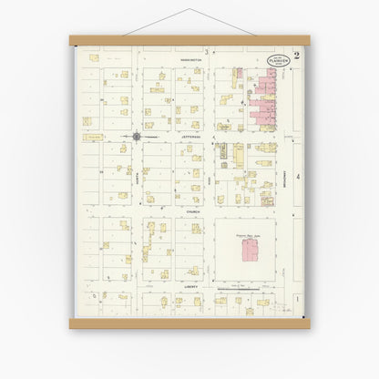 Old map wall art mockup — magnetic wood frame on white wall — Sanborn Fire Insurance Map from Plainview, Wabasha County, Minnesota (1911), Sheet #0002