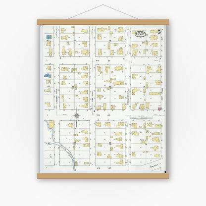 Old map wall art mockup — magnetic wood frame on white wall — Sanborn Fire Insurance Map from Evart, Osceola County, Michigan (1920), Sheet #0005