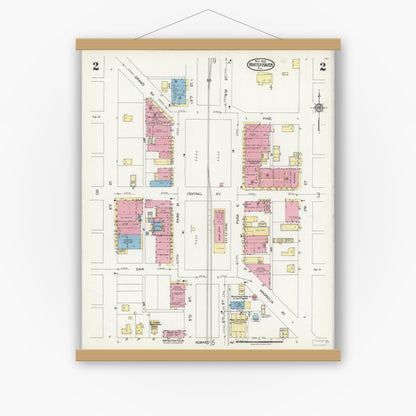 Old map wall art mockup — magnetic wood frame on white wall — Sanborn Fire Insurance Map from Winter Haven, Polk County, Florida (1924), Sheet #0002