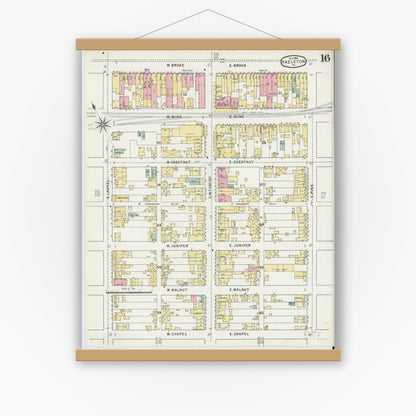 Old map wall art mockup — magnetic wood frame on white wall — Sanborn Fire Insurance Map from Hazleton, Luzerne County, Pennsylvania (1895), Sheet #0016