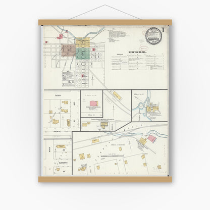 Old map wall art mockup — magnetic wood frame on white wall — Sanborn Fire Insurance Map from Zumbrota, Goodhue County, Minnesota (1899) - Complete Map Set