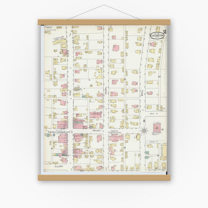Old map wall art mockup — magnetic wood frame on white wall — Sanborn Fire Insurance Map from Covington, Miami County, Ohio (1892), Sheet #0002