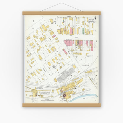 Old map wall art mockup — magnetic wood frame on white wall — Sanborn Fire Insurance Map from Mound City, Pulaski County, Illinois (1900), Sheet #0002