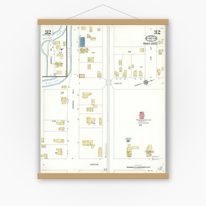 Old map wall art mockup — magnetic wood frame on white wall — Sanborn Fire Insurance Map from Oneida, Madison County, New York (1923), Sheet #0032
