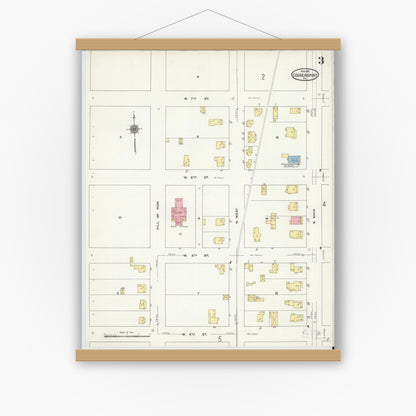 Old map wall art mockup — magnetic wood frame on white wall — Sanborn Fire Insurance Map from Coudersport, Potter County, Pennsylvania (1911), Sheet #0003