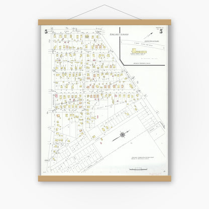 Old map wall art mockup — magnetic wood frame on white wall — Sanborn Fire Insurance Map from Morton, Tazewell County, Illinois (1940), Sheet #0005