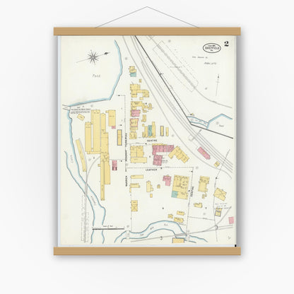 Old map wall art mockup — magnetic wood frame on white wall — Sanborn Fire Insurance Map from Sheffield, Warren County, Pennsylvania (1905), Sheet #0002