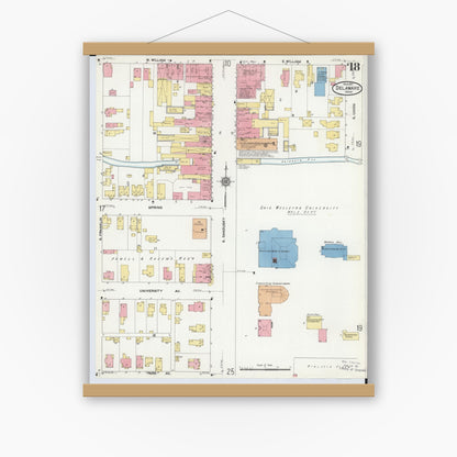 Old map wall art mockup — magnetic wood frame on white wall — Sanborn Fire Insurance Map from Delaware, Delaware County, Ohio (1911), Sheet #0018