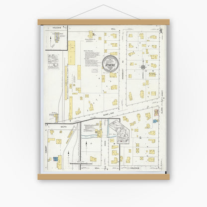Old map wall art mockup — magnetic wood frame on white wall — Sanborn Fire Insurance Map from Athens, Calhoun County, Michigan (1916) - Complete Map Set