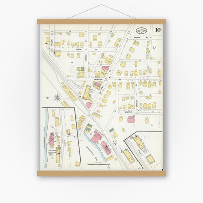 Old map wall art mockup — magnetic wood frame on white wall — Sanborn Fire Insurance Map from Butler, Butler County, Pennsylvania (1901), Sheet #0010