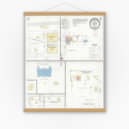 Old map wall art mockup — magnetic wood frame on white wall — Sanborn Fire Insurance Map from Goleta, Santa Barbara County, California (1930) - Complete Map Set