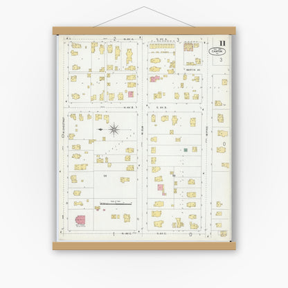 Old map wall art mockup — magnetic wood frame on white wall — Sanborn Fire Insurance Map from Canton, Fulton County, Illinois (1902), Sheet #0011