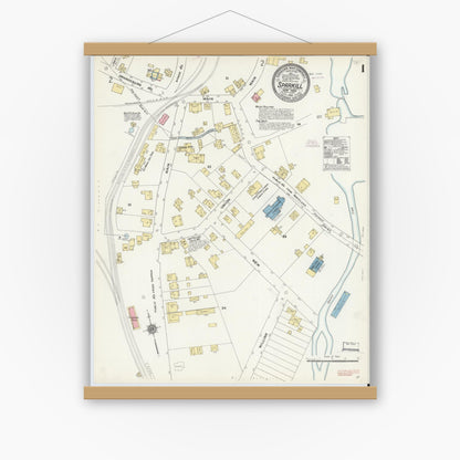 Old map wall art mockup — magnetic wood frame on white wall — Sanborn Fire Insurance Map from Sparkill, Rockland County, New York (1910) - Complete Map Set