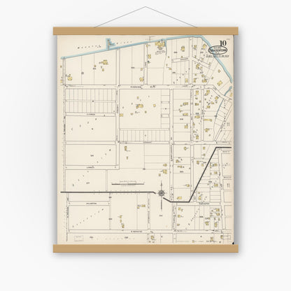 Old map wall art mockup — magnetic wood frame on white wall — Sanborn Fire Insurance Map from Bradentown, Manatee County, Florida (1922), Sheet #0010
