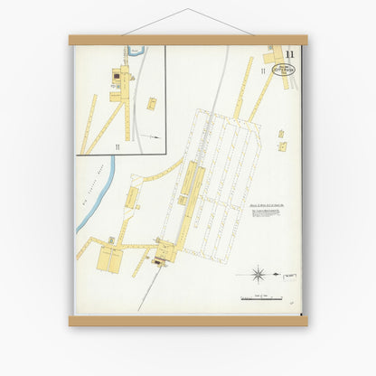 Old map wall art mockup — magnetic wood frame on white wall — Sanborn Fire Insurance Map from Jefferson, Marion County, Texas (1906), Sheet #0011
