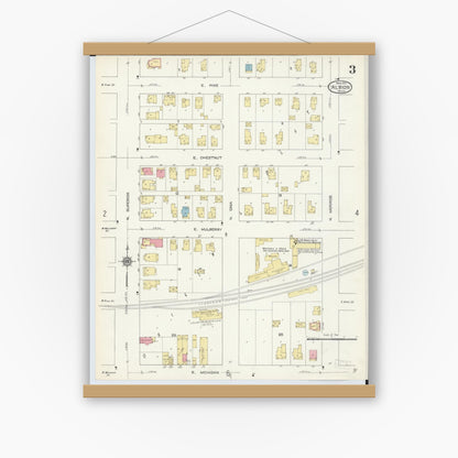 Old map wall art mockup — magnetic wood frame on white wall — Sanborn Fire Insurance Map from Albion, Calhoun County, Michigan (1913), Sheet #0003