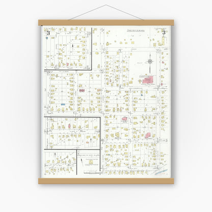 Old map wall art mockup — magnetic wood frame on white wall — Sanborn Fire Insurance Map from Flushing, Genesee County, Michigan (1934), Sheet #0003