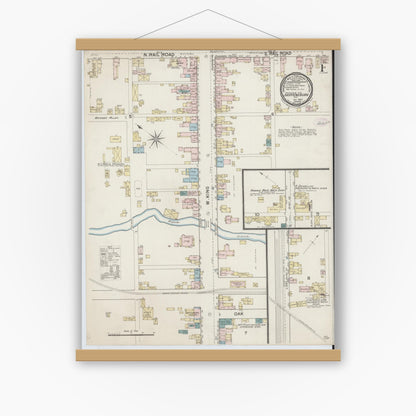 Old map wall art mockup — magnetic wood frame on white wall — Sanborn Fire Insurance Map from Shippensburg, Cumberland And Franklin Counties, Pennsylvania (1887), Sheet #0001