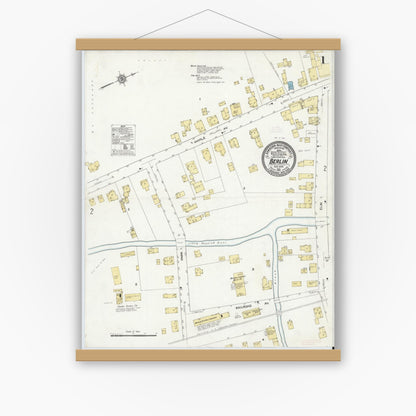 Old map wall art mockup — magnetic wood frame on white wall — Sanborn Fire Insurance Map from Berlin, Rensselaer County, New York (1912) - Complete Map Set