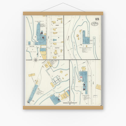 Old map wall art mockup — magnetic wood frame on white wall — Sanborn Fire Insurance Map from Lockport, Niagara County, New York (1903), Sheet #0025