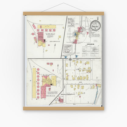 Old map wall art mockup — magnetic wood frame on white wall — Sanborn Fire Insurance Map from Oak Hill, Jackson County, Ohio (1921), Sheet #0001
