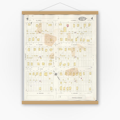Old map wall art mockup — magnetic wood frame on white wall — Sanborn Fire Insurance Map from Marceline, Linn County, Missouri (1939), Sheet #0004
