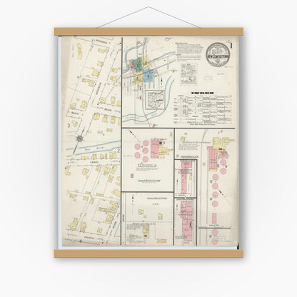 Old map wall art mockup — magnetic wood frame on white wall — Sanborn Fire Insurance Map from Newcomerstown, Tuscarawas County, Ohio (1915) - Complete Map Set