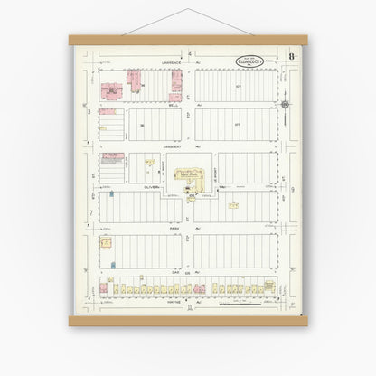 Old map wall art mockup — magnetic wood frame on white wall — Sanborn Fire Insurance Map from Ellwood City, Lawrence County, Pennsylvania (1914), Sheet #0008