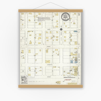 Old map wall art mockup — magnetic wood frame on white wall — Sanborn Fire Insurance Map from Banning, Riverside County, California (1911), Sheet #0001