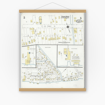 Old map wall art mockup — magnetic wood frame on white wall — Sanborn Fire Insurance Map from Algonac, Saint Clair County, Michigan (1924), Sheet #0005