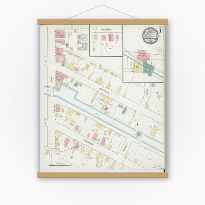 Old map wall art mockup — magnetic wood frame on white wall — Sanborn Fire Insurance Map from Canal Winchester, Franklin County, Ohio (1895) - Complete Map Set