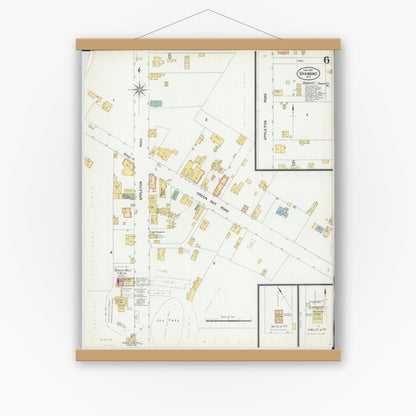 Old map wall art mockup — magnetic wood frame on white wall — Sanborn Fire Insurance Map from Shawano, Shawano County, Wisconsin (1901), Sheet #0006