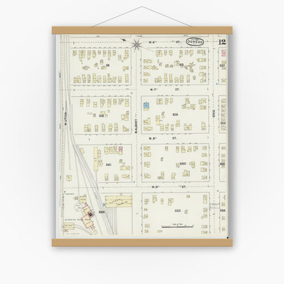 Old map wall art mockup — magnetic wood frame on white wall — Sanborn Fire Insurance Map from Oswego, Oswego County, New York (1890), Sheet #0012