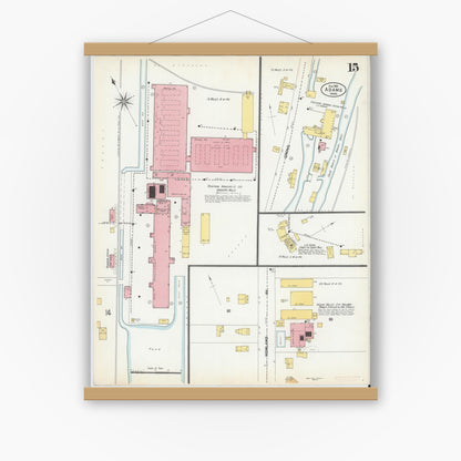 Old map wall art mockup — magnetic wood frame on white wall — Sanborn Fire Insurance Map from Adams, Berkshire County, Massachusetts (1901), Sheet #0015