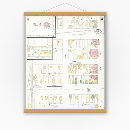 Old map wall art mockup — magnetic wood frame on white wall — Sanborn Fire Insurance Map from Onawa, Monona County, Iowa (1907), Sheet #0002