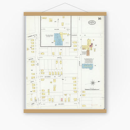 Old map wall art mockup — magnetic wood frame on white wall — Sanborn Fire Insurance Map from Geneva, Ontario County, New York (1909), Sheet #0016