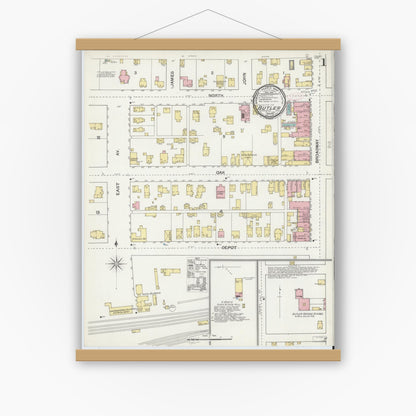 Old map wall art mockup — magnetic wood frame on white wall — Sanborn Fire Insurance Map from Butler, De Kalb County, Indiana (1892) - Complete Map Set