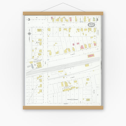 Old map wall art mockup — magnetic wood frame on white wall — Sanborn Fire Insurance Map from Stryker, Williams County, Ohio (1930), Sheet #0003