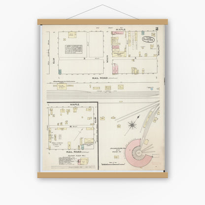 Old map wall art mockup — magnetic wood frame on white wall — Sanborn Fire Insurance Map from Slater, Saline County, Missouri (1883), Sheet #0002