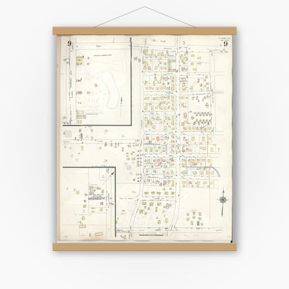 Old map wall art mockup — magnetic wood frame on white wall — Sanborn Fire Insurance Map from Kilgore, Gregg County, Texas (1950), Sheet #0009