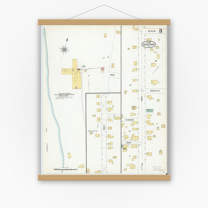 Old map wall art mockup — magnetic wood frame on white wall — Sanborn Fire Insurance Map from Great Bend, Susquehanna County, Pennsylvania (1904), Sheet #0003