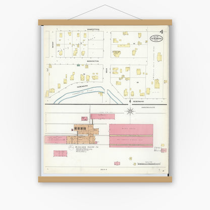 Old map wall art mockup — magnetic wood frame on white wall — Sanborn Fire Insurance Map from Sebewaing, Huron County, Michigan (1909), Sheet #0004