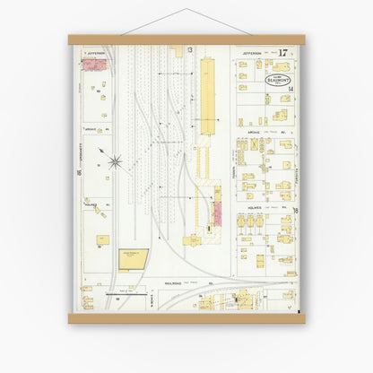 Old map wall art mockup — magnetic wood frame on white wall — Sanborn Fire Insurance Map from Beaumont, Jefferson County, Texas (1904), Sheet #0017