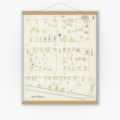 Old map wall art mockup — magnetic wood frame on white wall — Sanborn Fire Insurance Map from Liverpool, Onondaga County, New York (1915), Sheet #0004