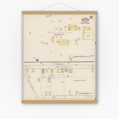 Old map wall art mockup — magnetic wood frame on white wall — Sanborn Fire Insurance Map from Nanticoke, Luzerne County, Pennsylvania (1920), Sheet #0035