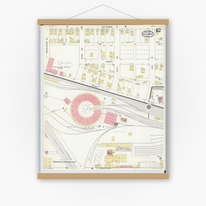 Old map wall art mockup — magnetic wood frame on white wall — Sanborn Fire Insurance Map from Alliance, Stark County, Ohio (1911), Sheet #0012