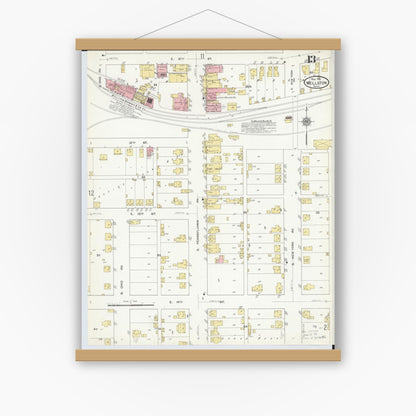 Old map wall art mockup — magnetic wood frame on white wall — Sanborn Fire Insurance Map from Wellston, Jackson County, Ohio (1911), Sheet #0013