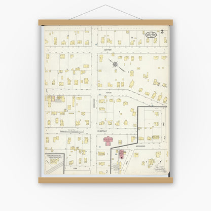 Old map wall art mockup — magnetic wood frame on white wall — Sanborn Fire Insurance Map from Grafton, Lorain County, Ohio (1913), Sheet #0002