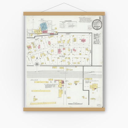Old map wall art mockup — magnetic wood frame on white wall — Sanborn Fire Insurance Map from New Haven, Allen County, Indiana (1900) - Complete Map Set